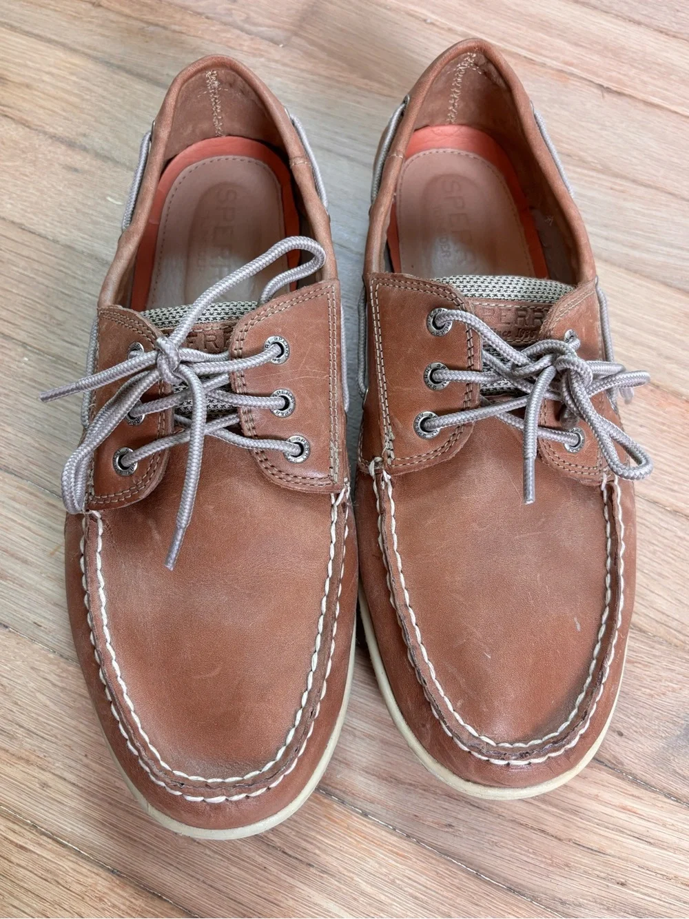 Sperry Top-Sider Men’s Leather Boat Shoes Brown Tan Lace UpShoes 11.5 Extra Wide